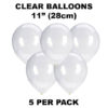 Clear 28cm latex balloons 5 pack